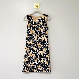 Kasper Floral Sheath Dress 4 Black White Tan Sleeveless Wedding Office Career